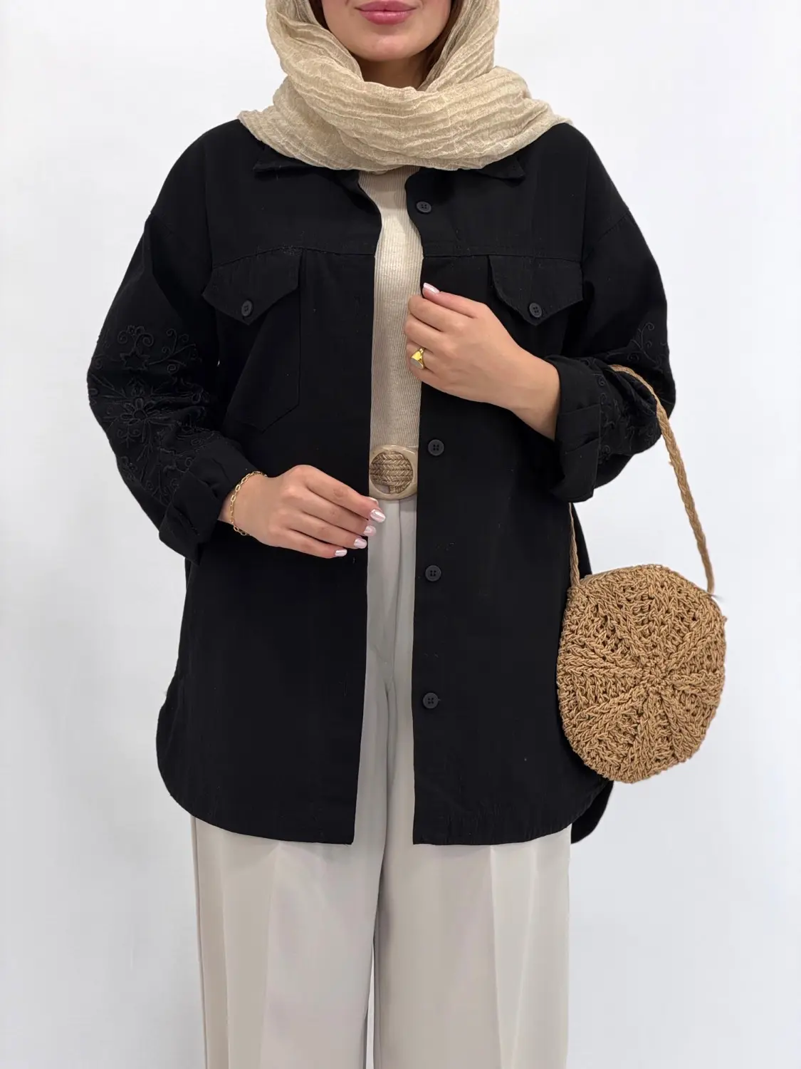 مانتو لینن گلدوزی نیکول